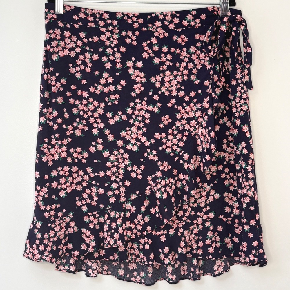 Draper James RSVP Navy Floral Wrap Ruffle Hem Skirt Womens L